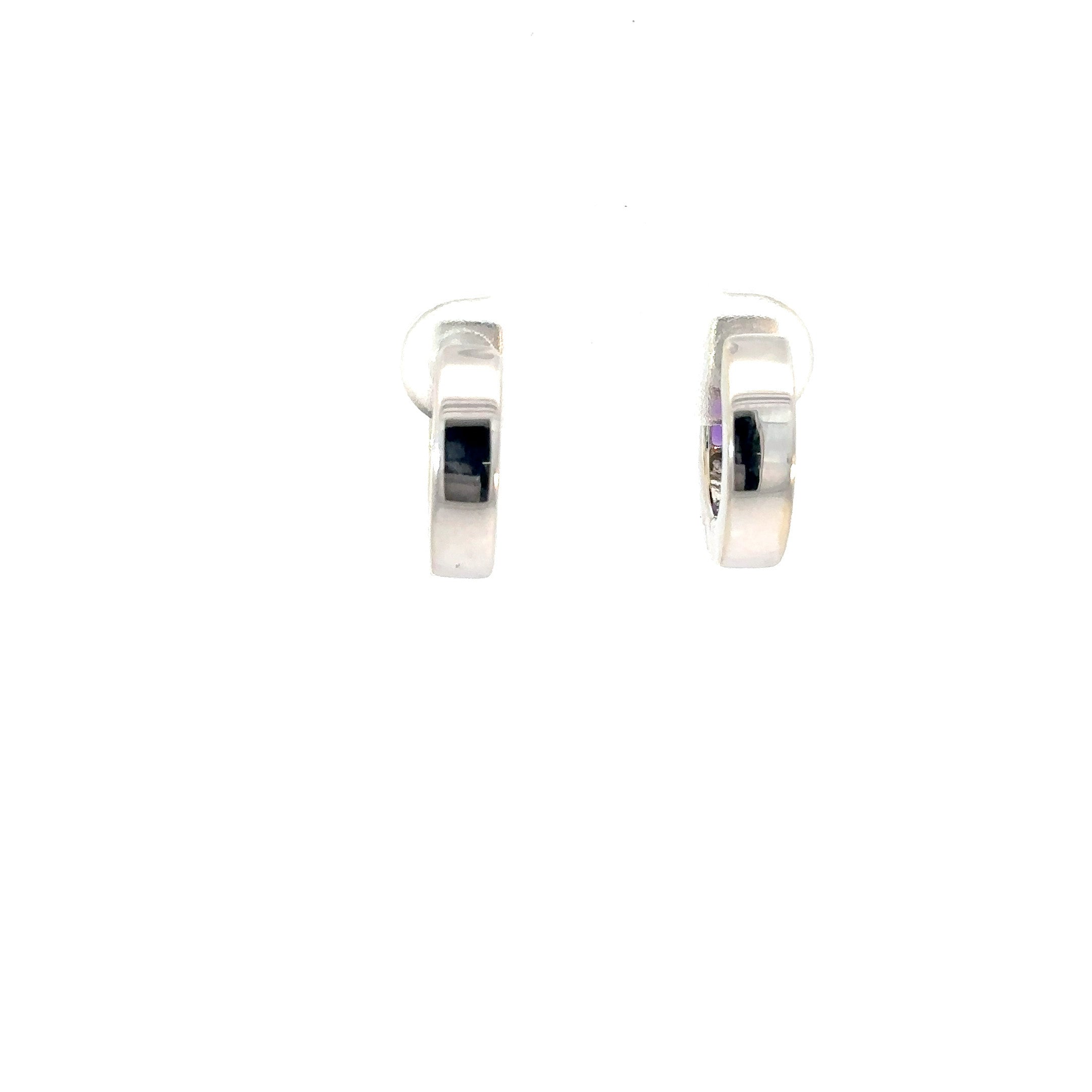 14K White Gold Amethyst Huggie Earrings