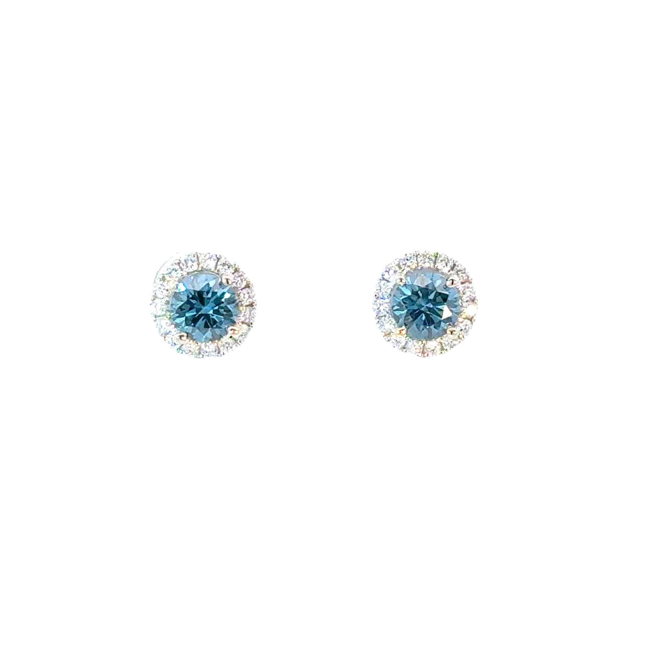 18KW LG Blue & White Diamond Halo Stud Earrings