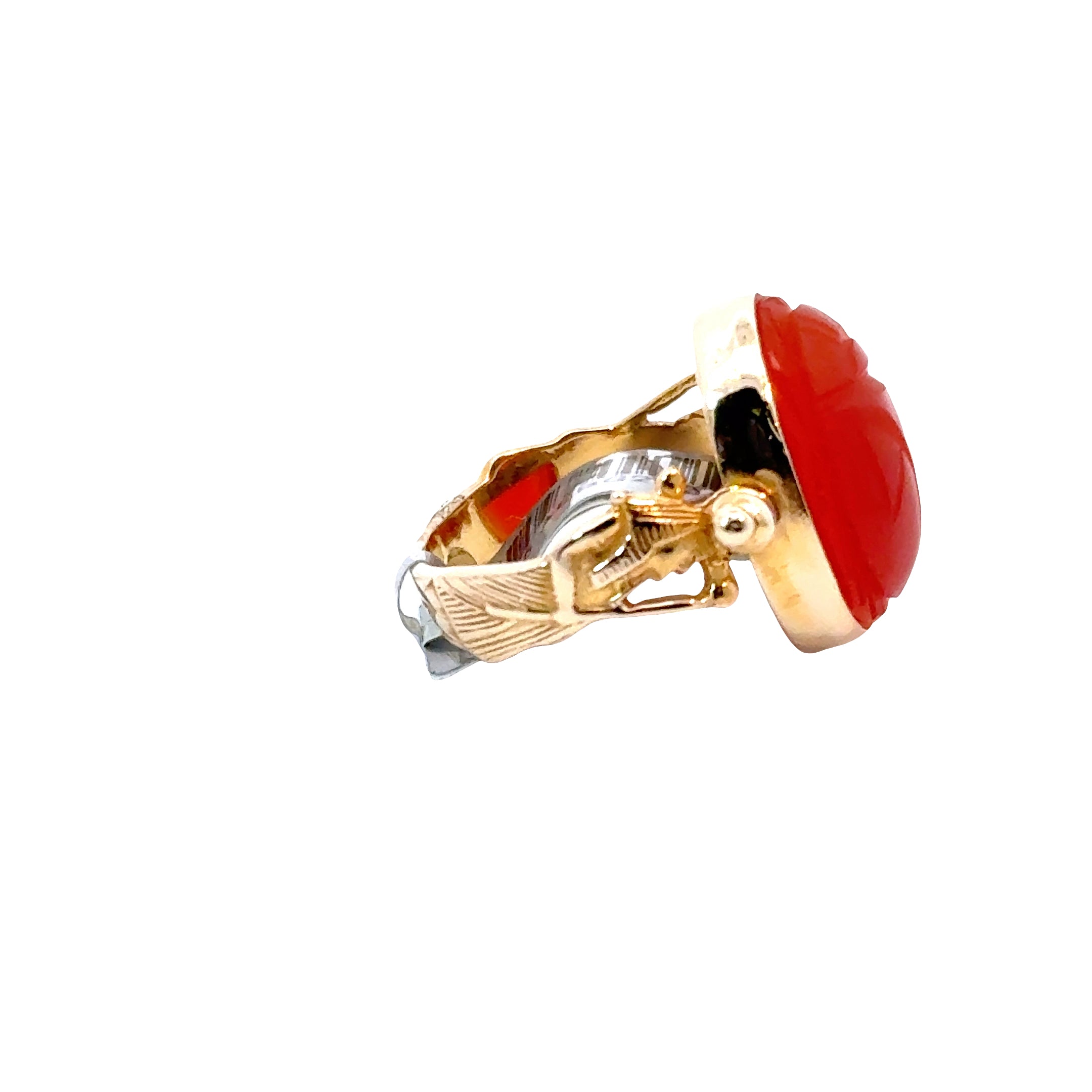 22KY Carved Orange carnelian Egyptian Fashion Ring
