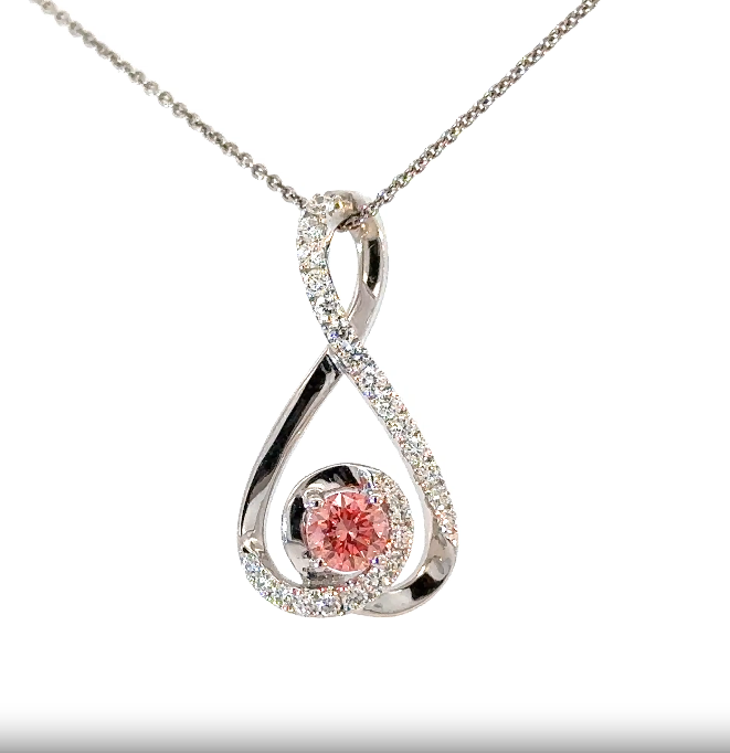 14K White Gold Fashion Necklace with Lab Created Pink Center Diamond