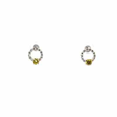 14K White Gold, Yellow Lab Diamond and White Natural Accent Diamond Earrings