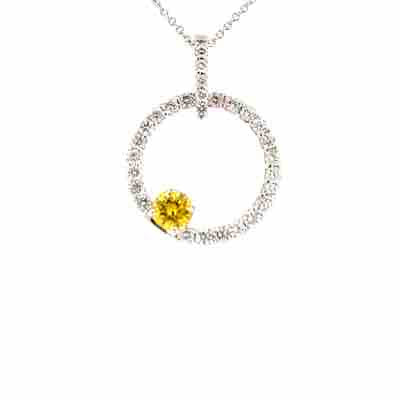 14K White Gold Yellow Lab Diamond and White Natural Diamond Necklace