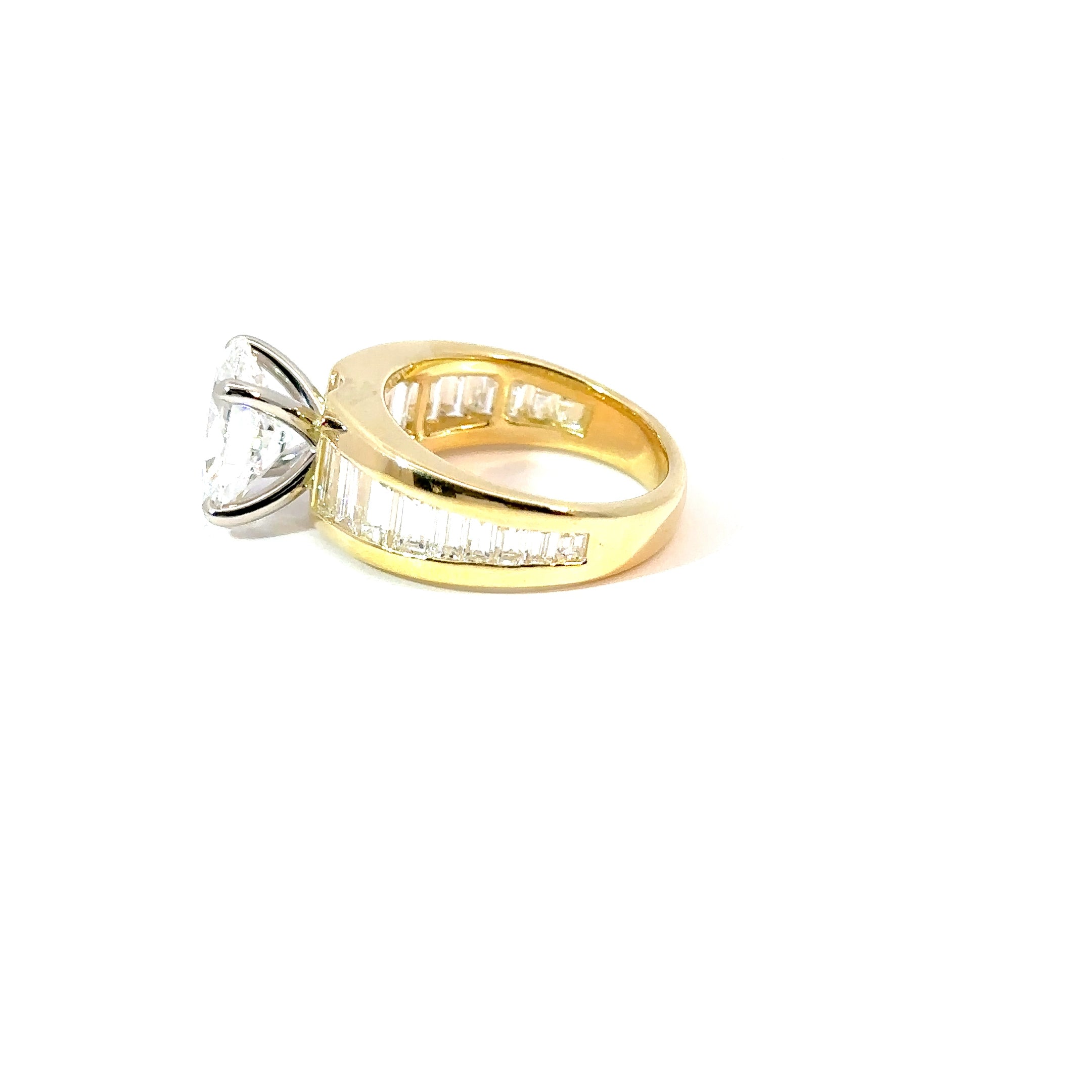 18KY Custom Oval Lab and Natural Baguette Diamond Fashion Ring