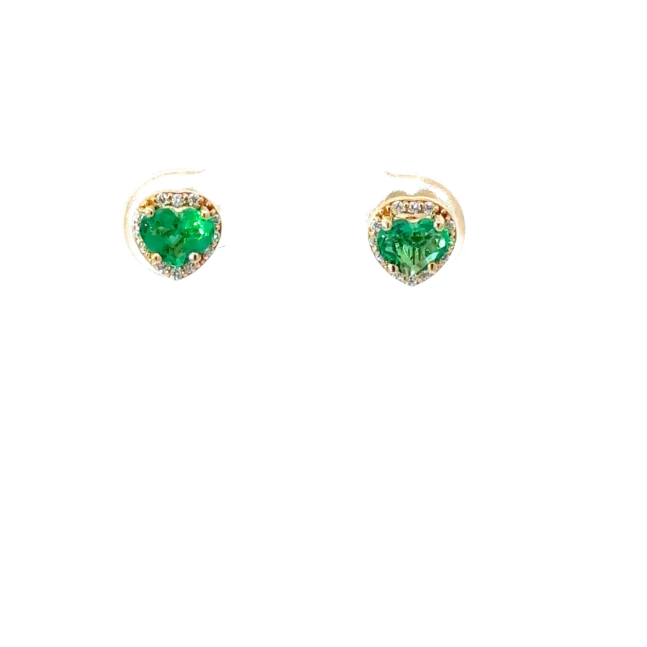 14KY Elegant Heart-Shaped Emerald & Diamond Halo Fashion Earrings
