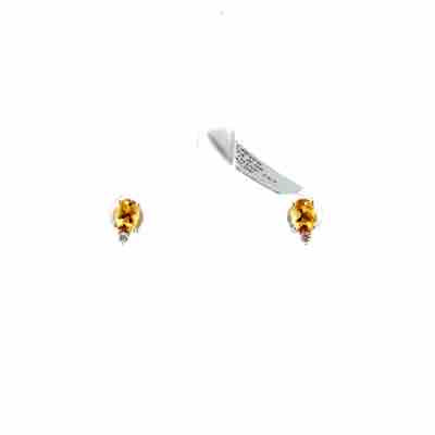 14K White Gold Citrine and Natural Diamond Estate Earrings
