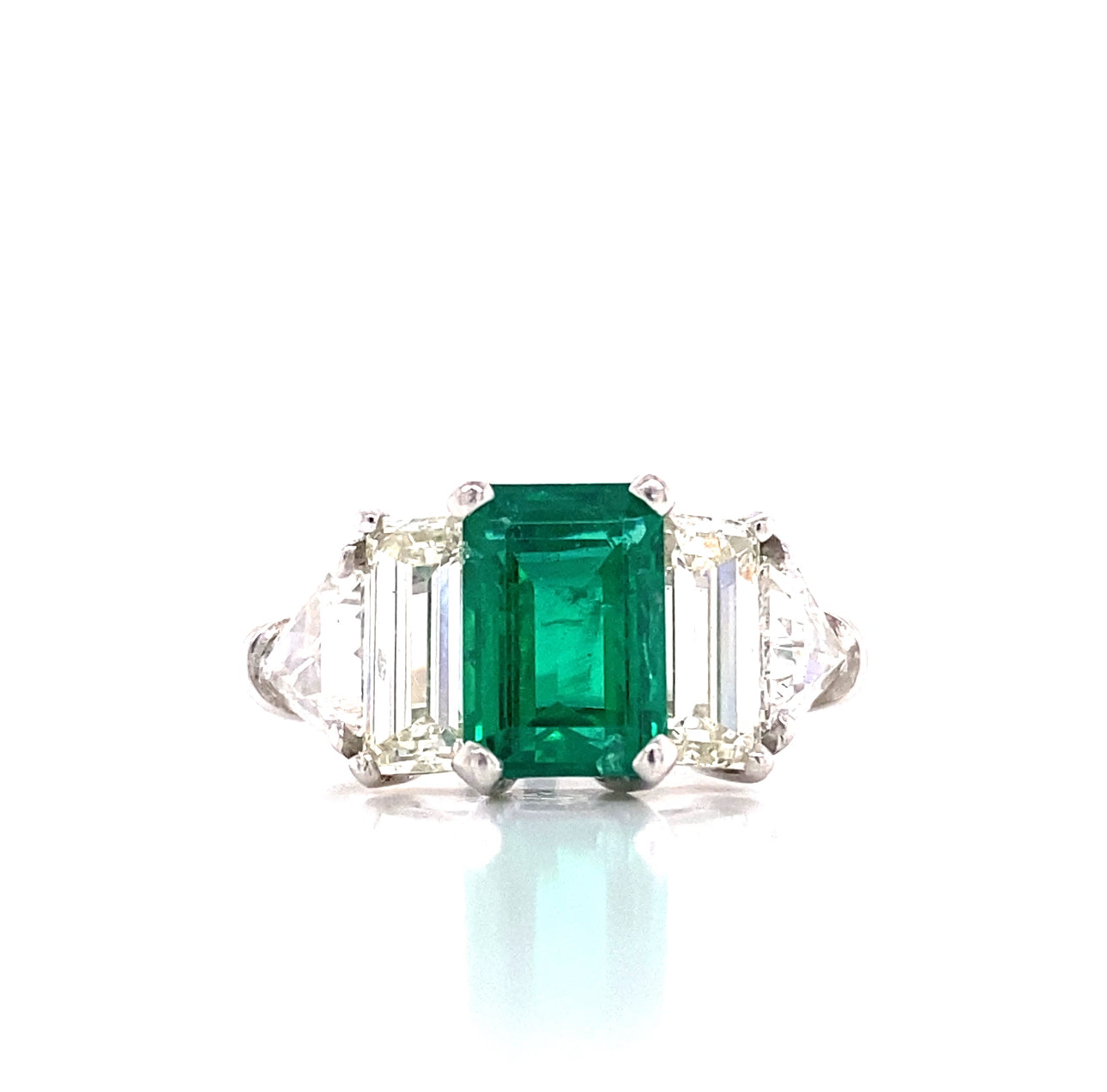 Platinum Custom Five Stone Emerald and Diamond Fashion Ring