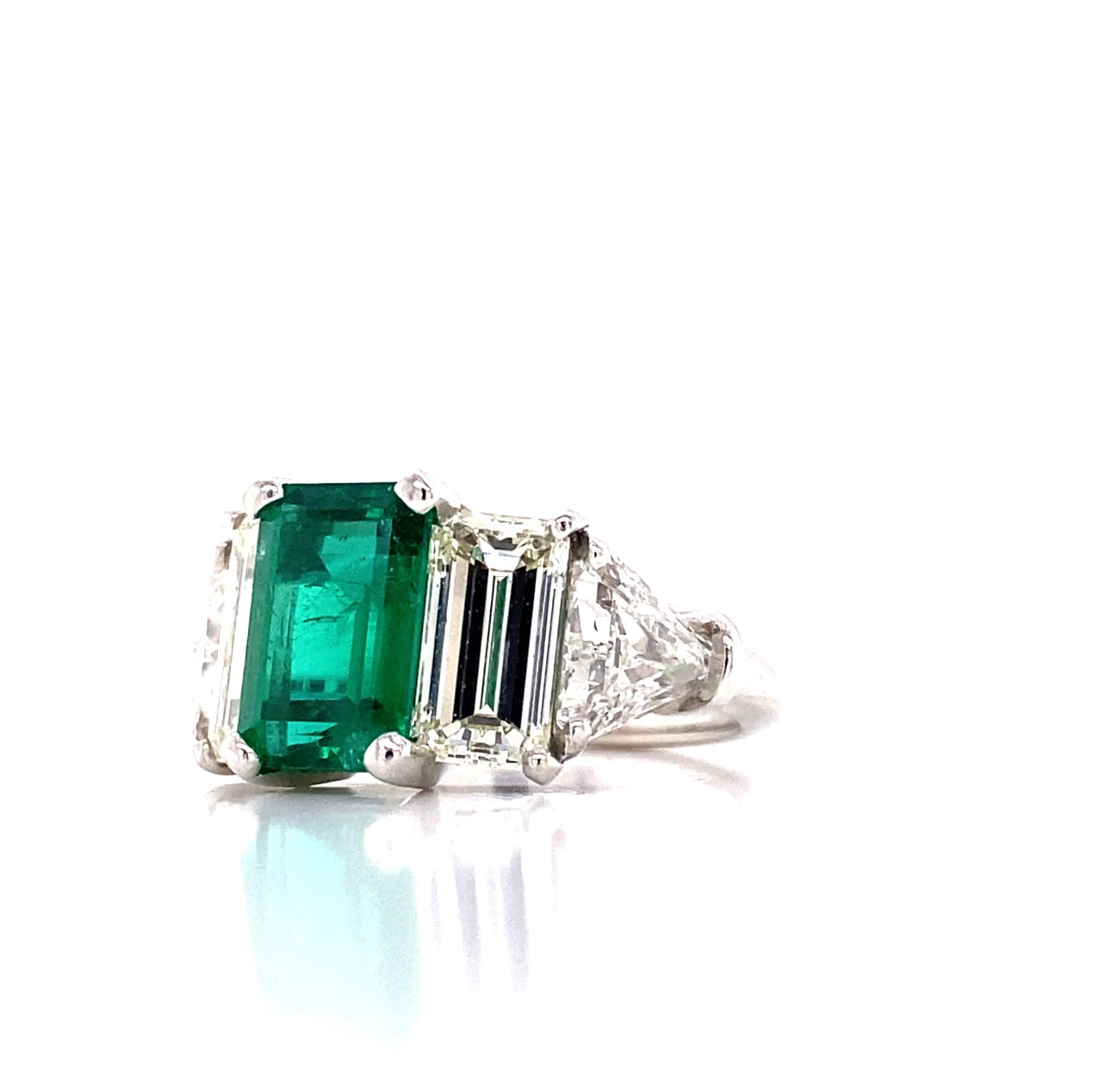 Platinum Custom Five Stone Emerald and Diamond Fashion Ring