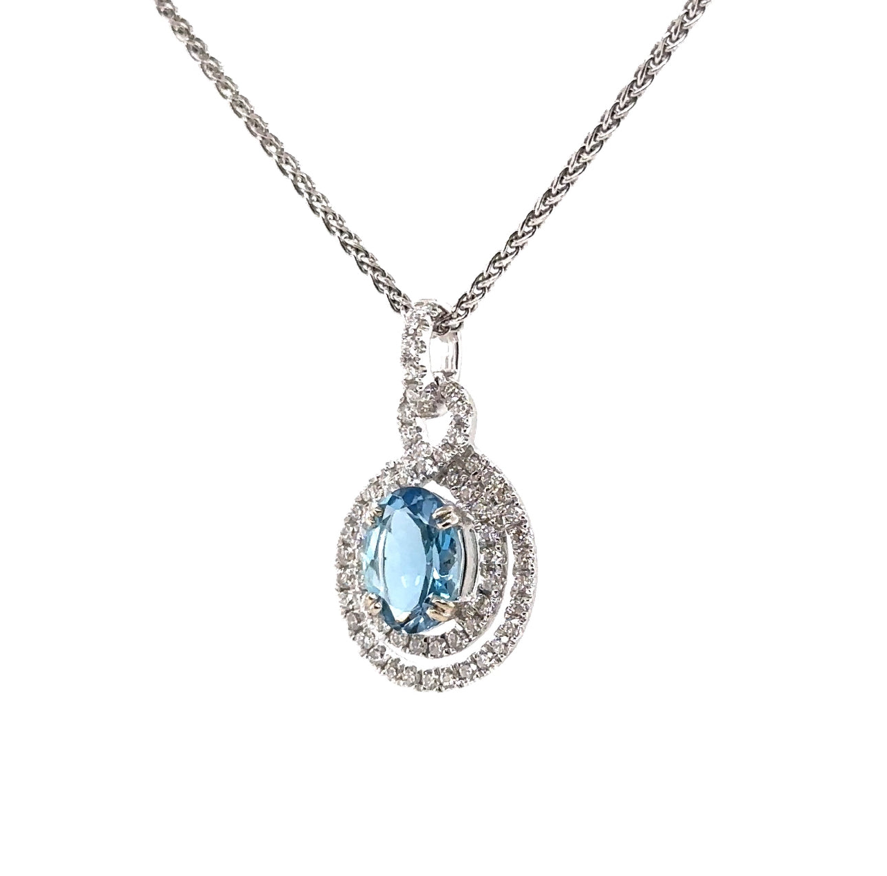 14KW Aquamarine & Double Diamond Halo Custom Pendant