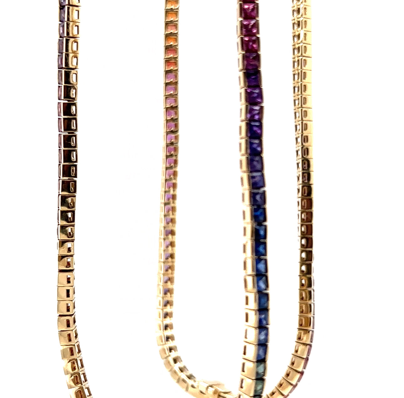 14KY Princess Cut Rainbow Sapphire Custom Necklace