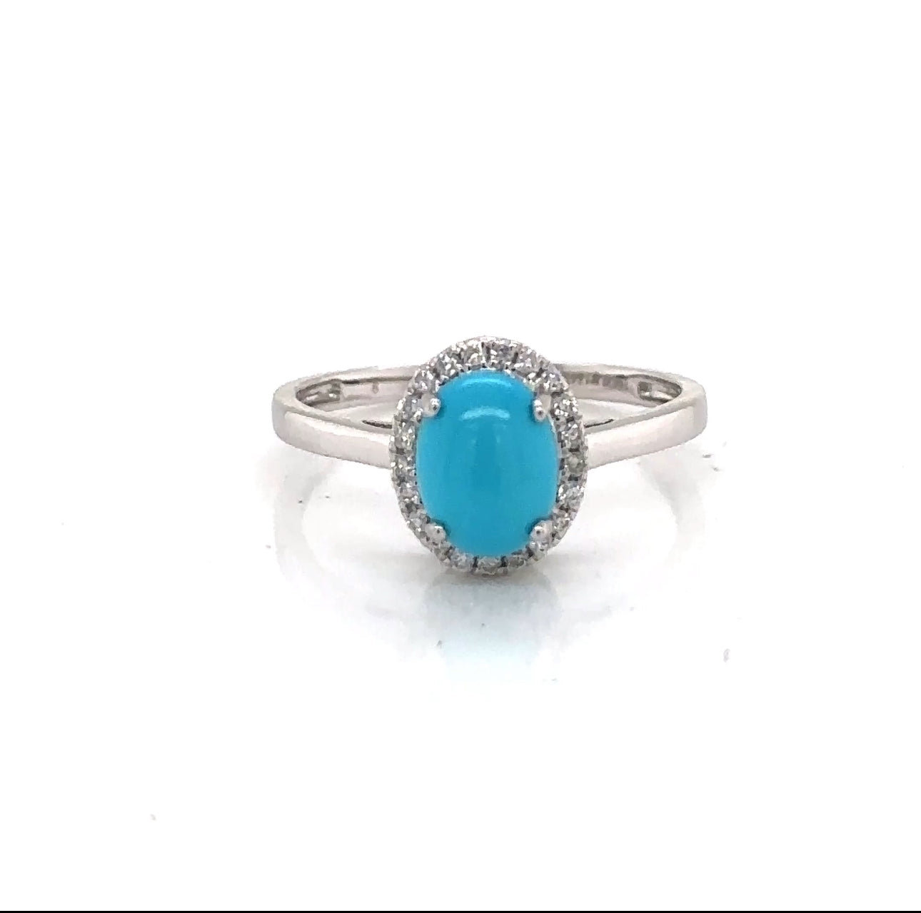 14KW Oval Turquoise & Diamond Halo Fashion Ring