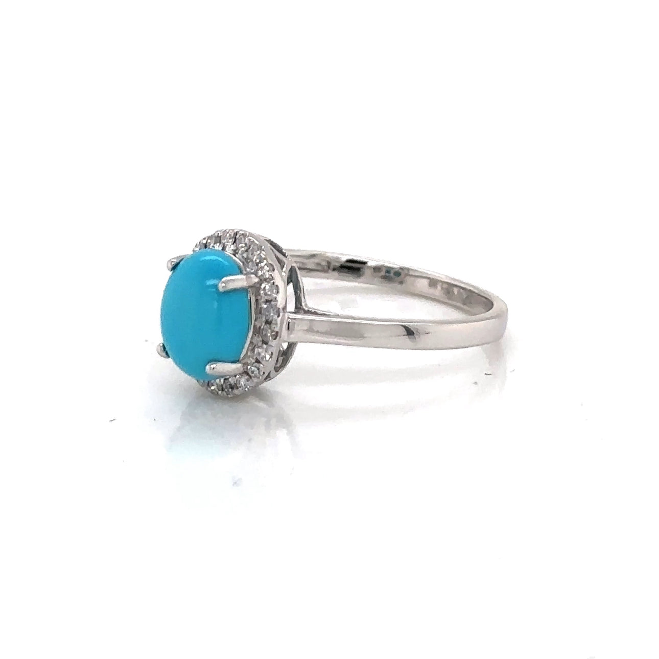 14KW Oval Turquoise & Diamond Halo Fashion Ring