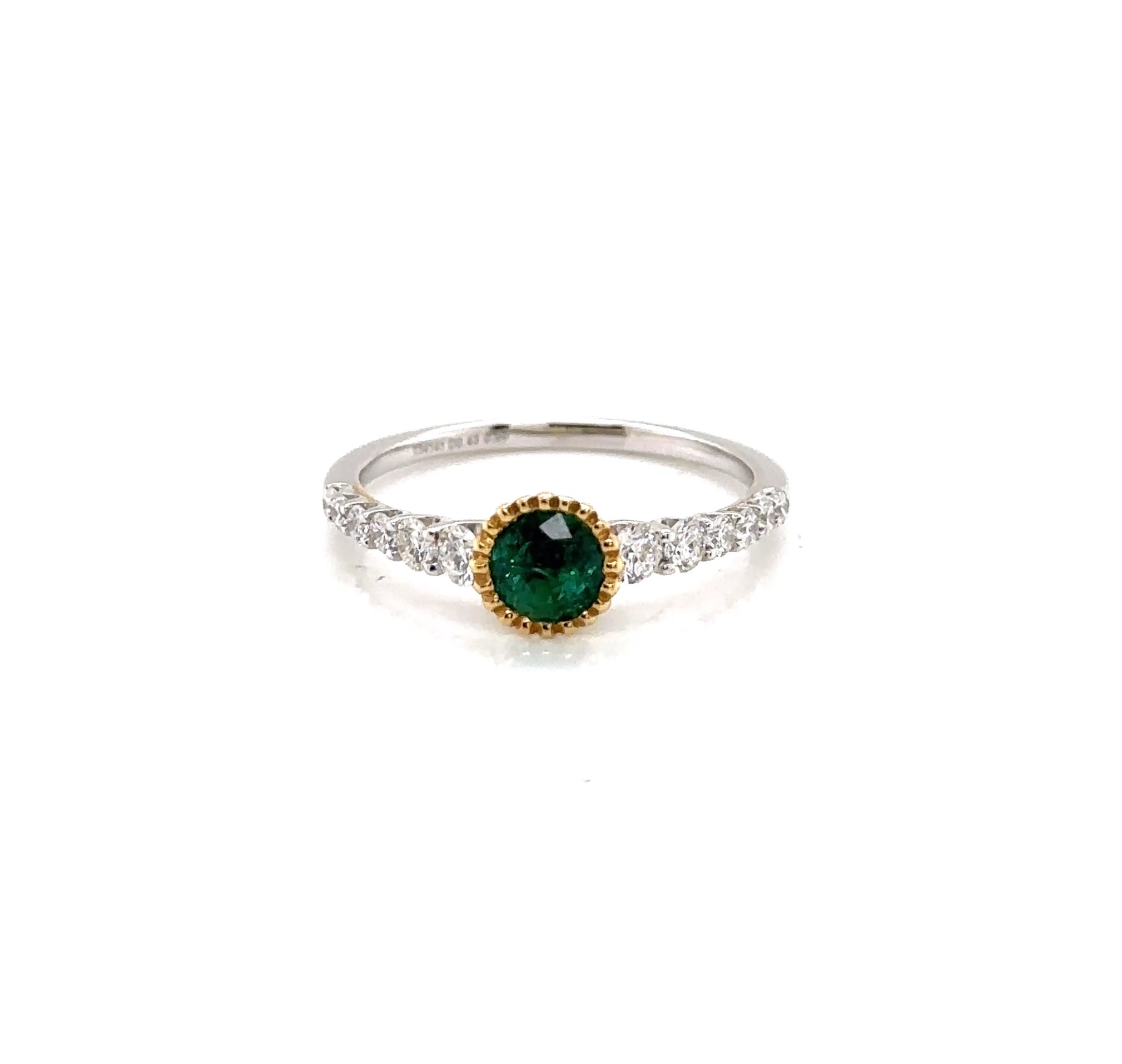 18K Yellow Gold Emerald and Diamond Fashion Ring