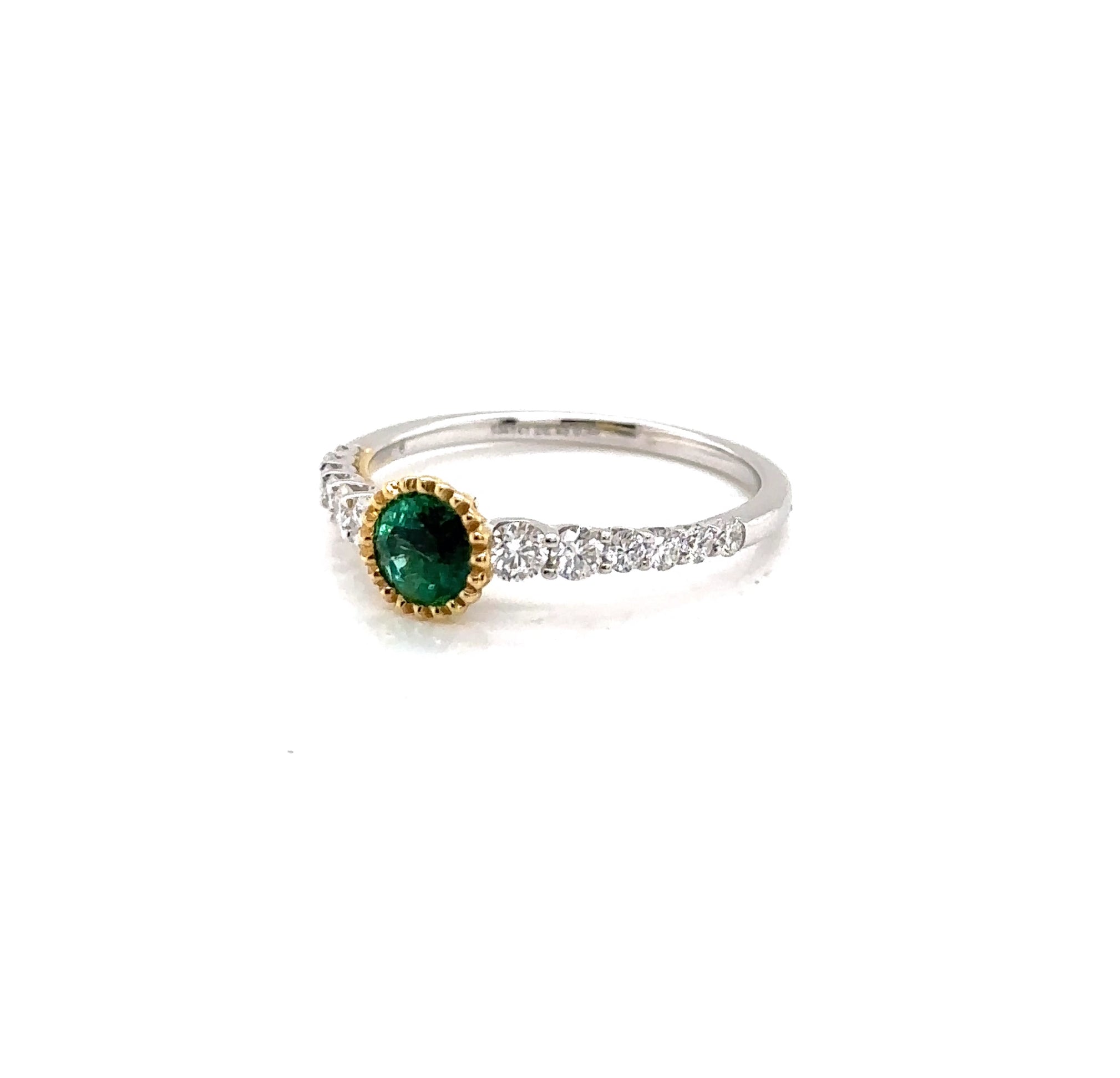 18K Yellow Gold Emerald and Diamond Fashion Ring