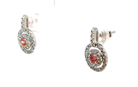 14K White Gold, Pink Lab Diamond with Natural Accent Diamonds Earrings