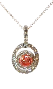 14K White Gold, Pink Lab Diamond with Natural Accent Diamonds Necklace