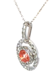14K White Gold, Pink Lab Diamond with Natural Accent Diamonds Necklace