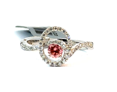 14K White Gold, Pink Lab Diamond with Natural White Diamond Accents Ring