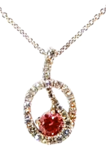 14K White Gold, Pink Lab Diamond with Natural White Diamond accents Necklace