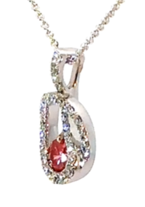 14K White Gold, Pink Lab Diamond with Natural White Diamond accents Necklace