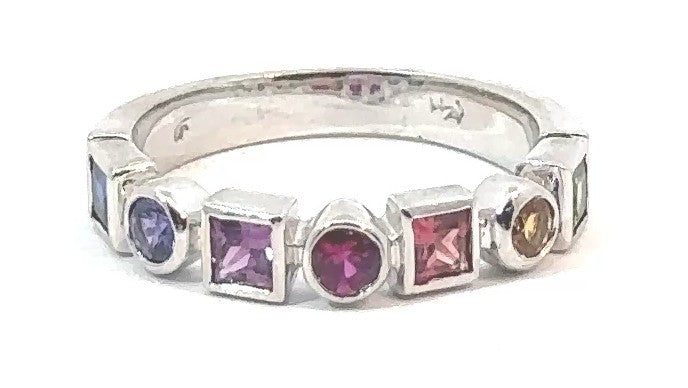 14KW Multicolor Natural Round & Princess Cut Sapphire Fashion Ring