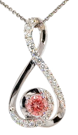 14K White Gold Fashion Necklace with Lab Created Pink Center Diamond