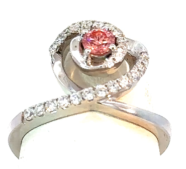 14K White Gold Lab Created Pink Diamond Fashion Ring