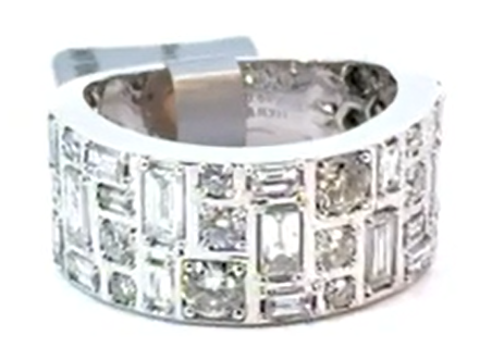14K White Gold Mosaic Diamond Wide Band Ring