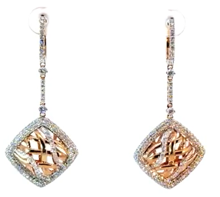18k Rose Gold Diamond Dangle Earrings