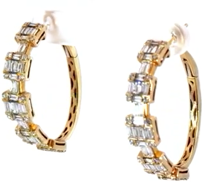18K Yellow Gold Mosaic Hoop Diamond Earrings