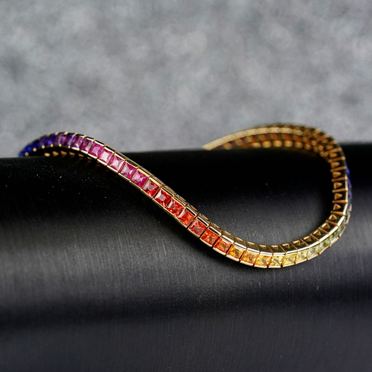 14KY Princess Cut Rainbow Sapphire Custom Necklace