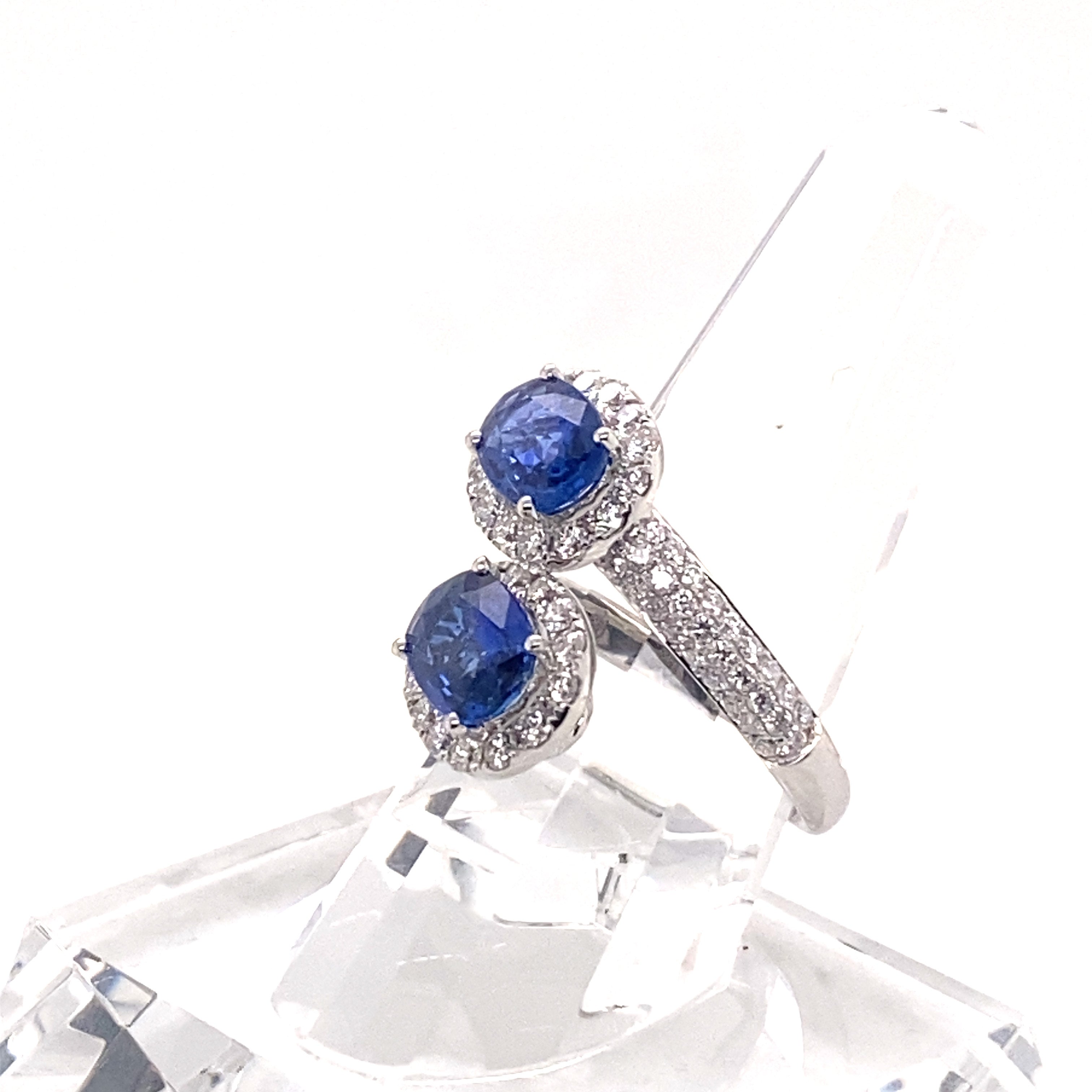 18K White Gold, Blue Sapphire & Diamond Ring