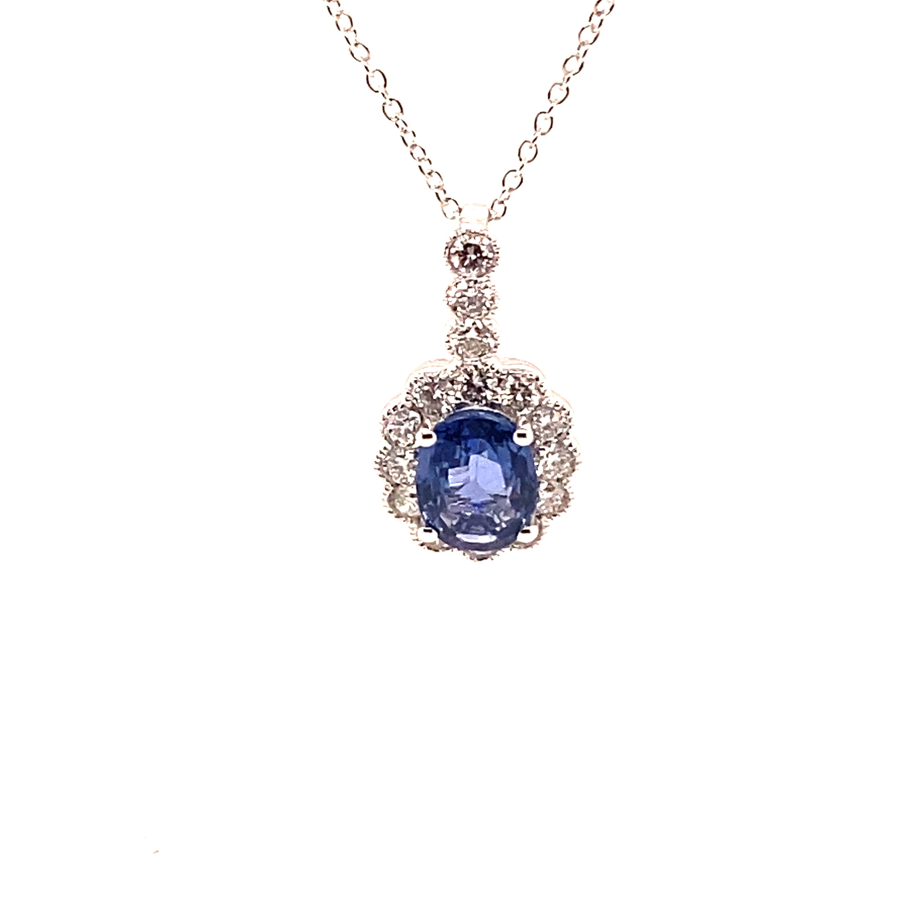 18K White Gold, Sapphire and Diamond Pendant