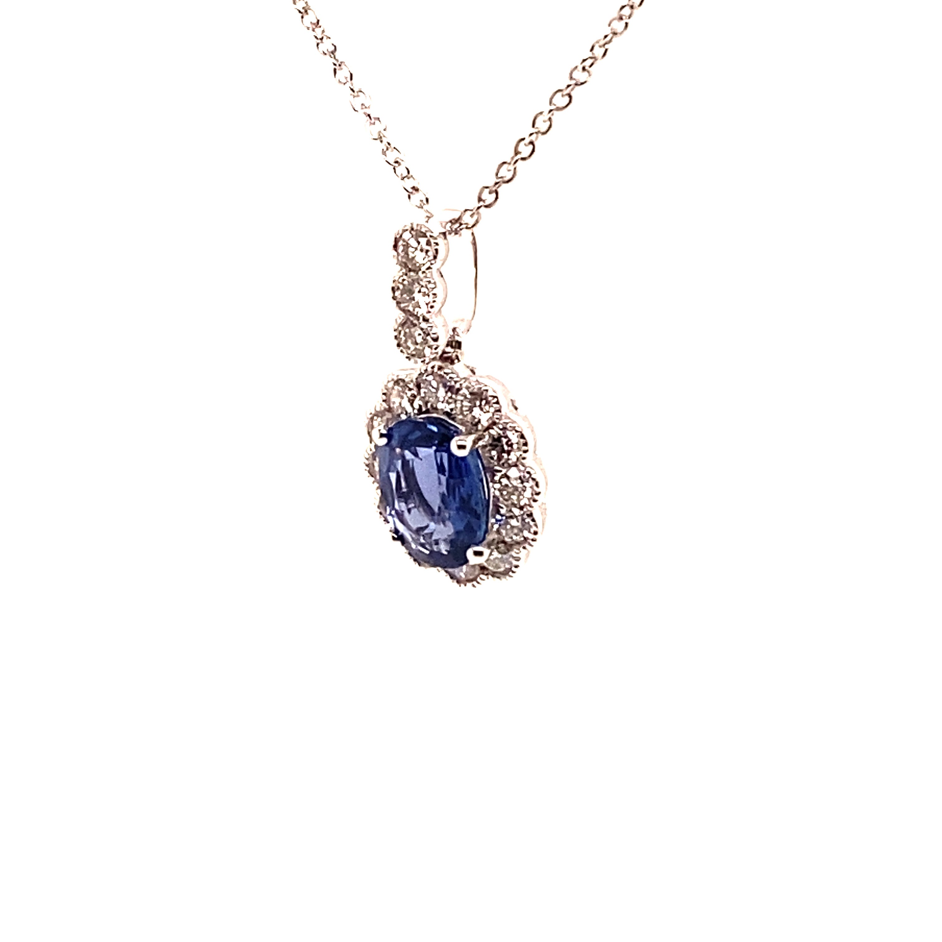 18K White Gold, Sapphire and Diamond Pendant