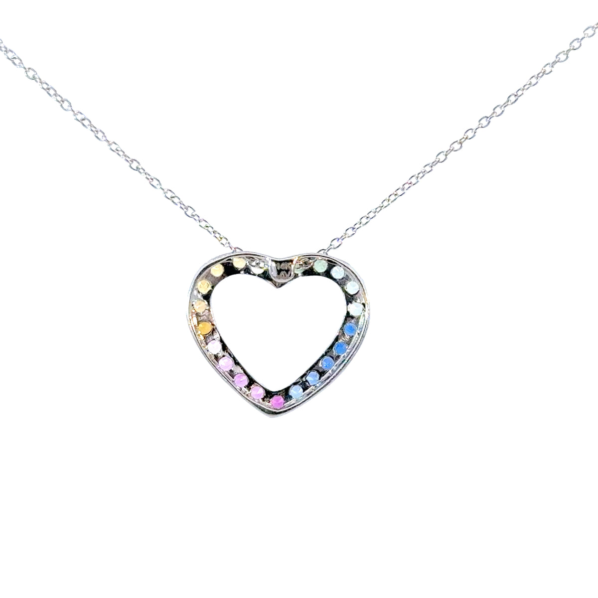 14K White Gold Multicolor Sapphire Heart Pendant