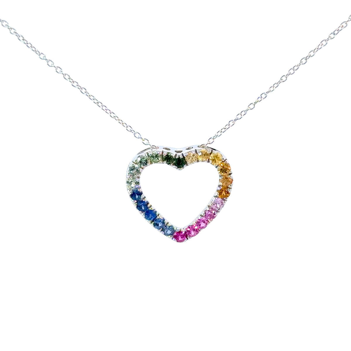 14K White Gold Multicolor Sapphire Heart Pendant