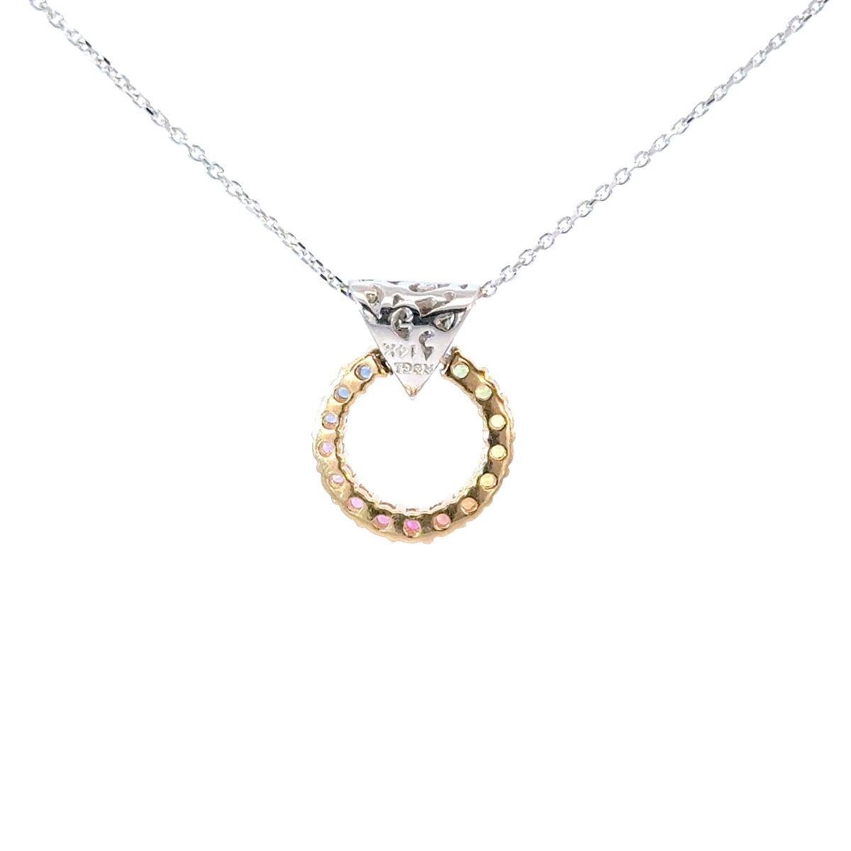 14KW Multicolor Natural Sapphire and Diamond Circle Pendant
