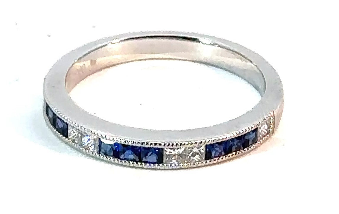 Platinum Sapphire and Diamond Channel Set Stack Band Ring