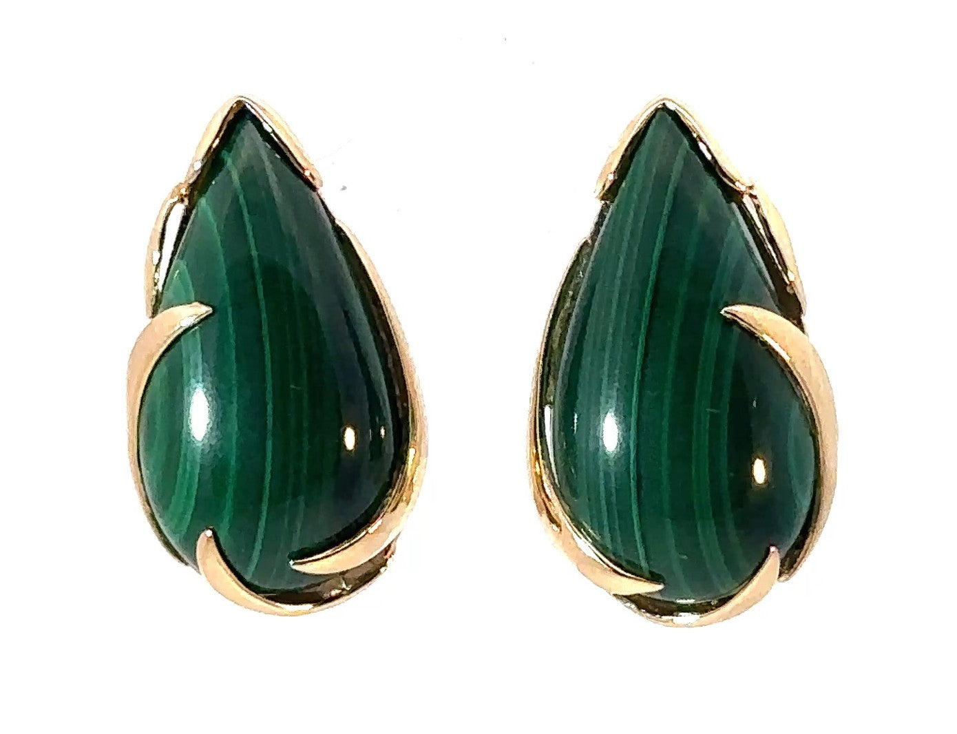 14KY Pear Shaped Malachite Fashion Earrings