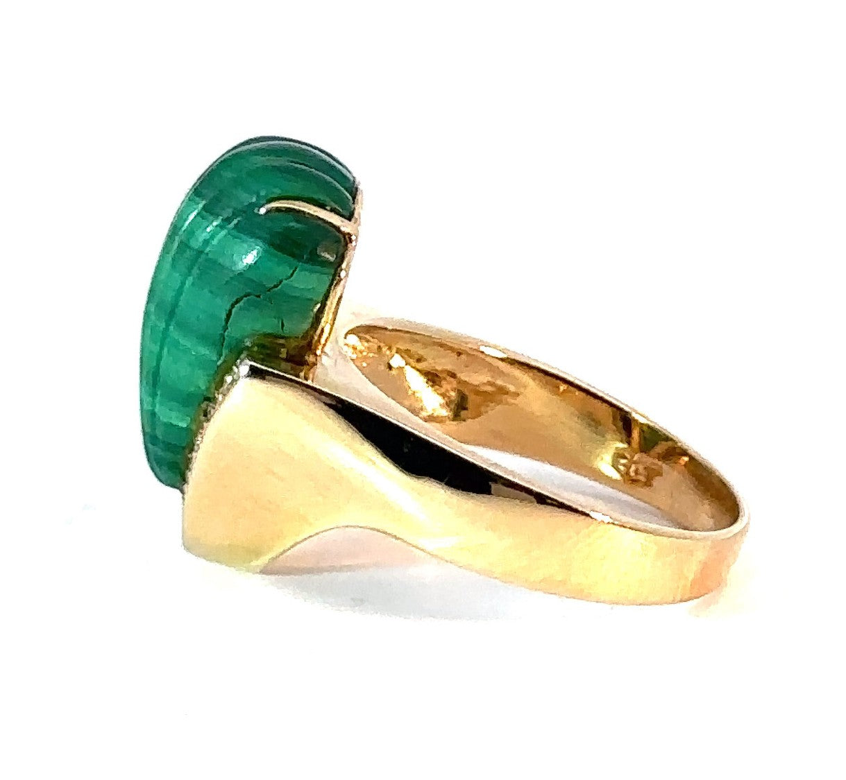 14KY Carved Malachite and Diamond Fashion Ring
