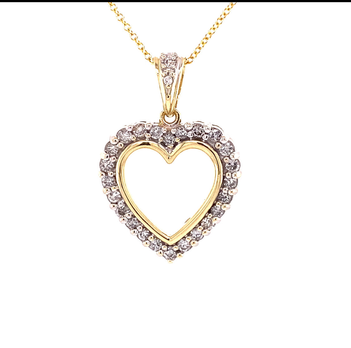14K Yellow Gold, Classic Diamond Heart Pendant