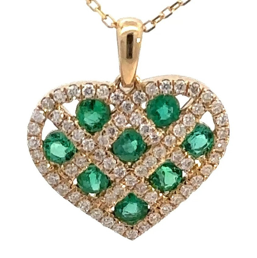(Prins) 14K Yellow Gold, Emerald and Diamond Heart Pendant