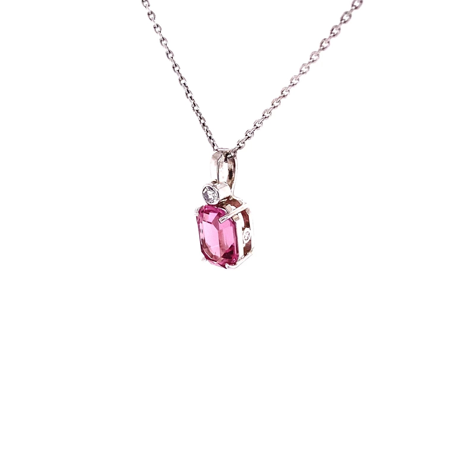 14K White Gold Tourmaline and Diamonds Pendant