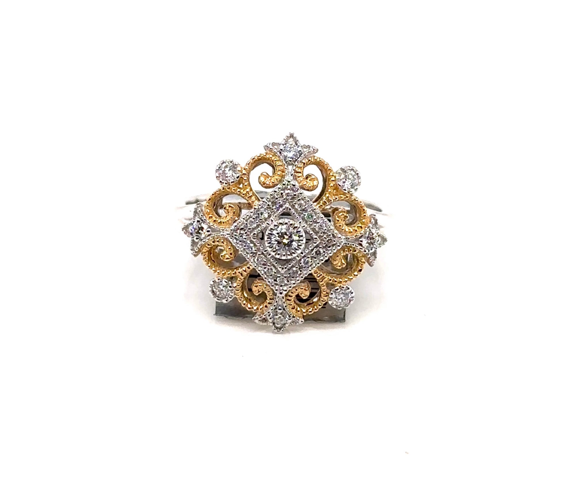 14K T/T Diamond And Italian Pattern Custom Fashion Ring