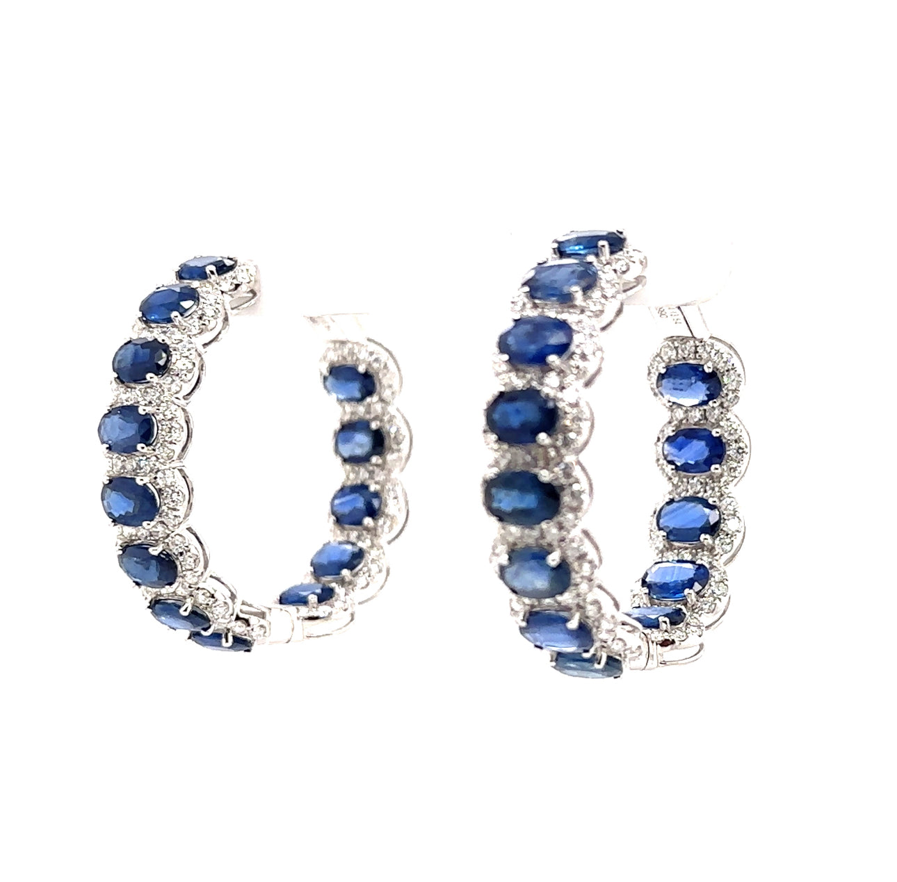 18KW Custom Sapphire & Diamond Fashion Hoop Earrings