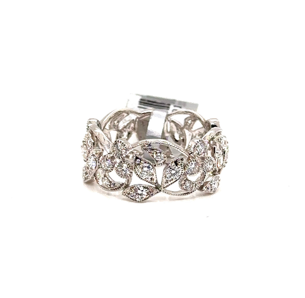 18KW Diamond Floral & Leaf Pattern Fashion Ring