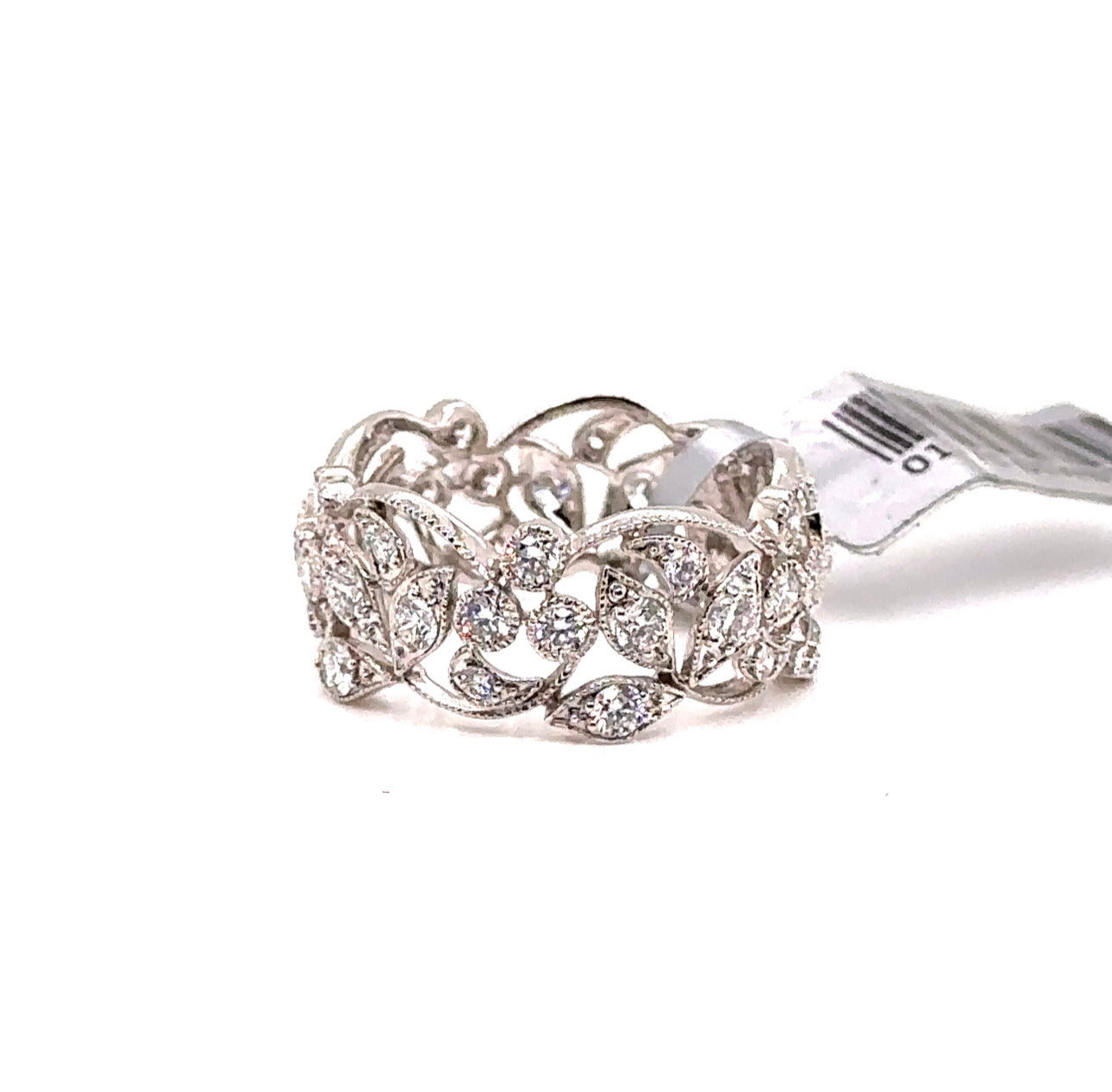 18KW Diamond Floral & Leaf Pattern Fashion Ring
