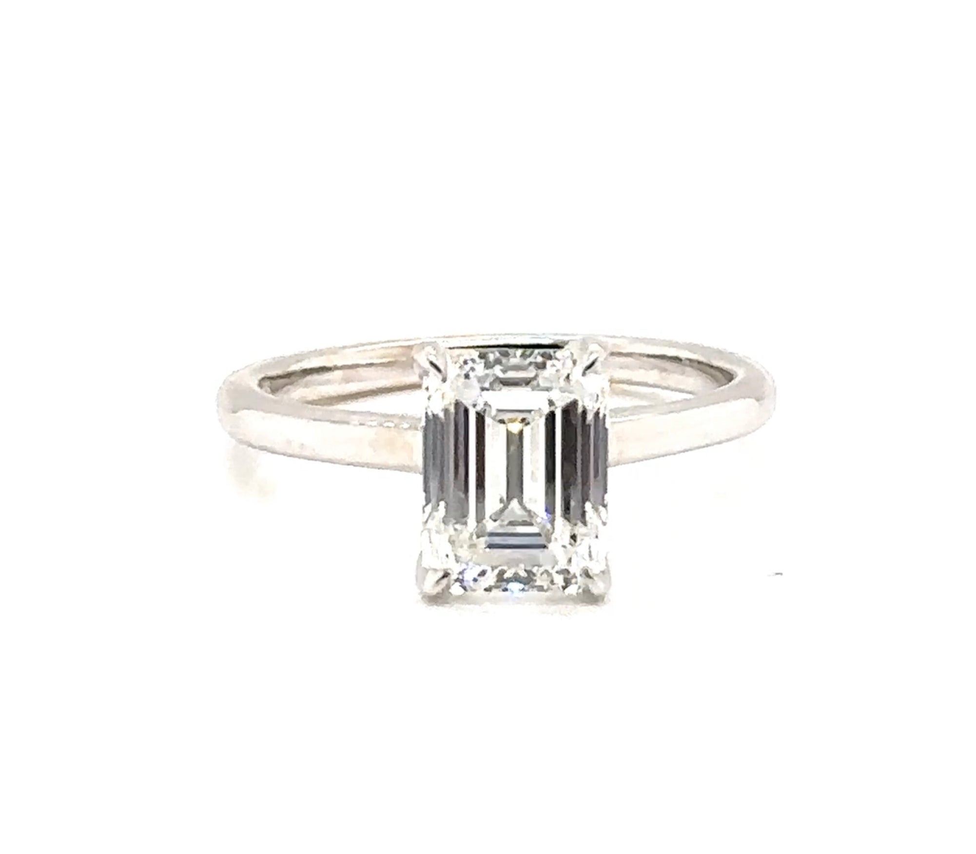 18KW Custom Emerald Cut Diamond Solitaire Engagement Ring