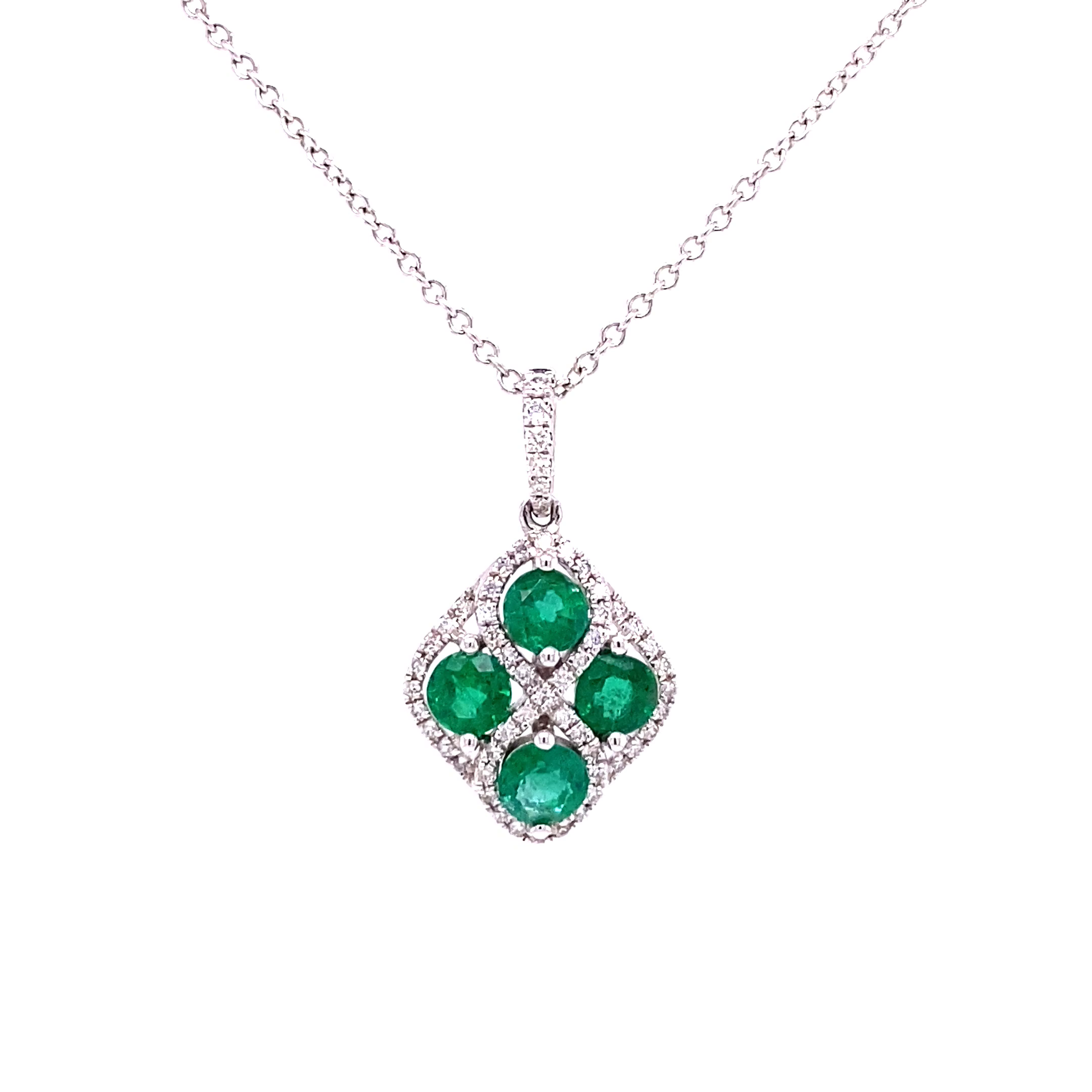 18KW Emeralds And Diamonds Fashion Pendant