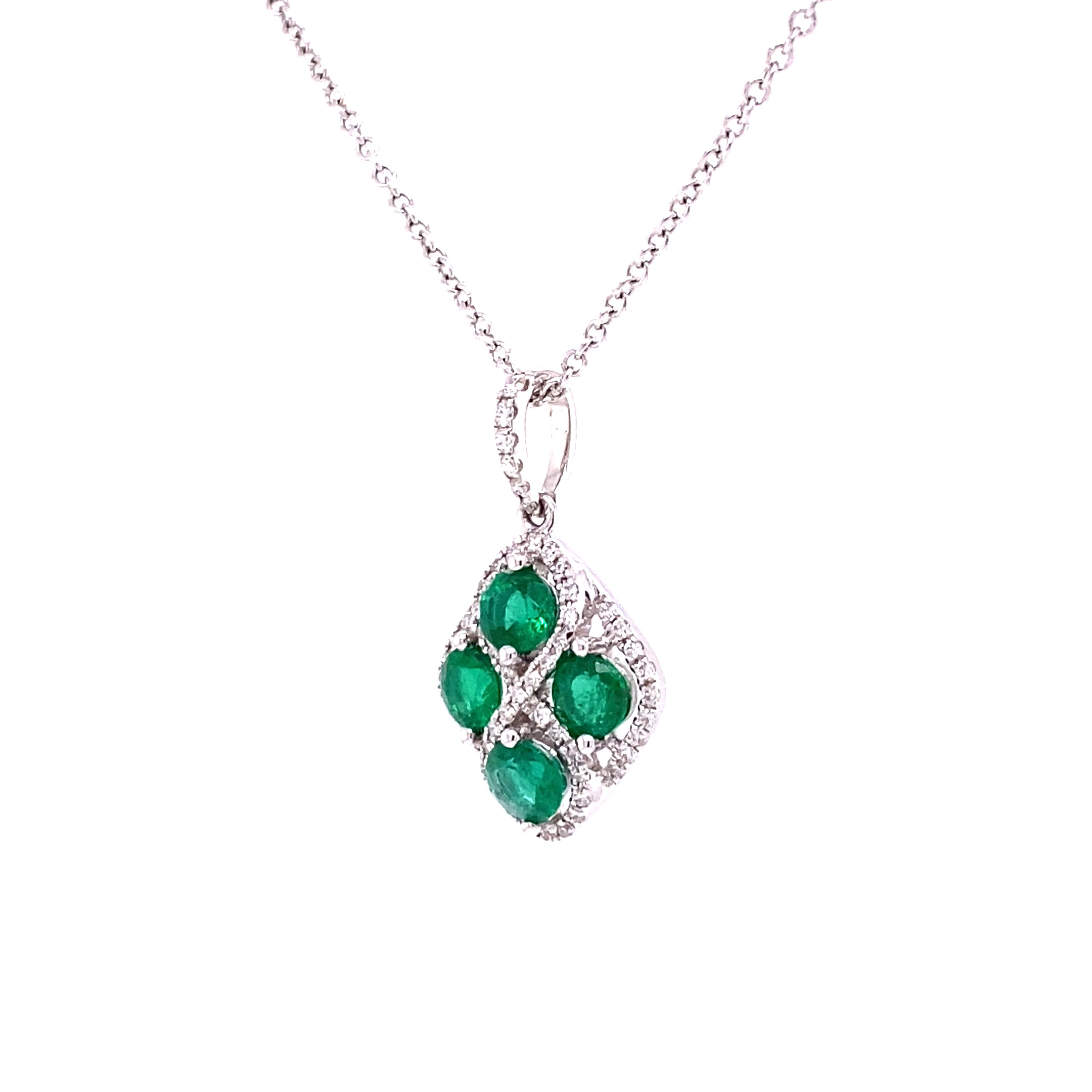 18KW Emeralds And Diamonds Fashion Pendant