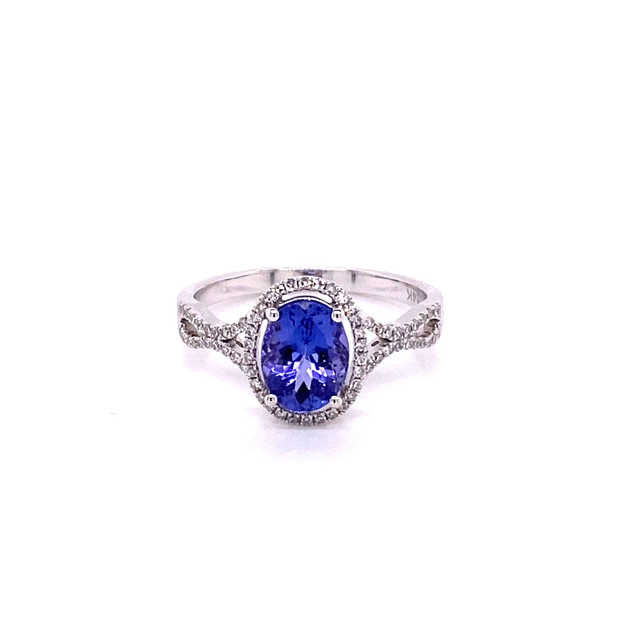 14KWG Oval Blue Tanzanite With Diamonds Fashion Ring
